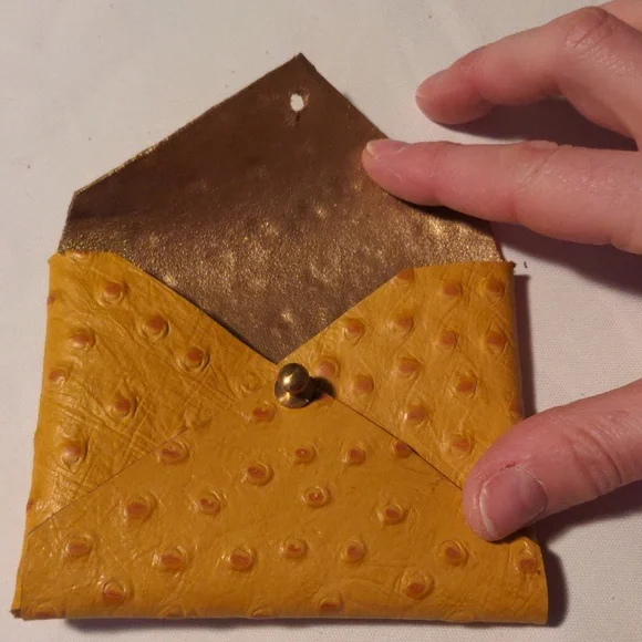 Handmade Genuine Leather Envelope Pouch Golden Yellow Ostrich - Picture 7 of 9